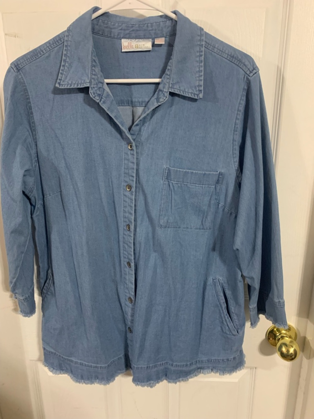 Belle by Kim Gravel Light Blue Denim Button-Down Shirt